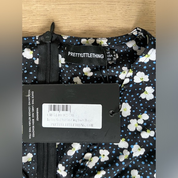 PrettyLittleThing Navy Blue Ditsy Floral Corset Dress US 4 - Picture 3 of 4